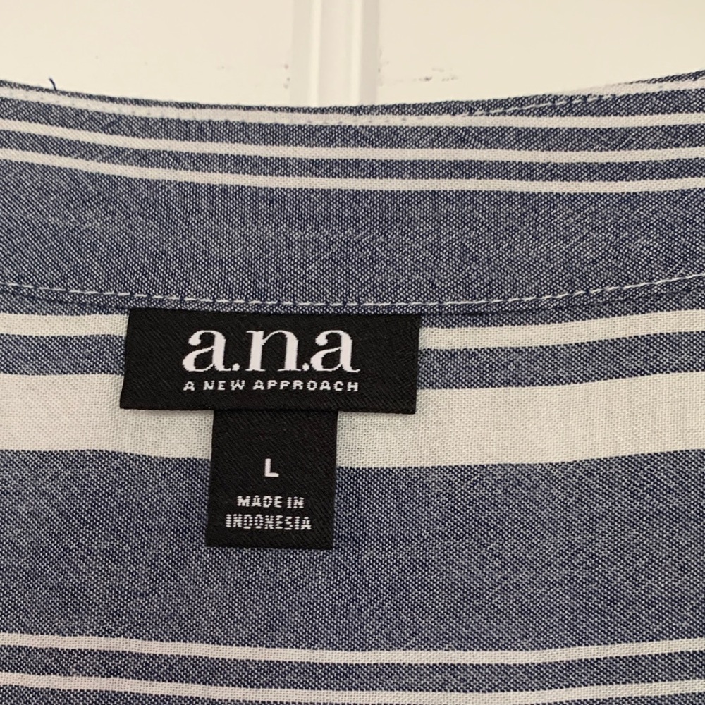 a.n.a Navy and White Striped Drape Blouse - Picture 2 of 4